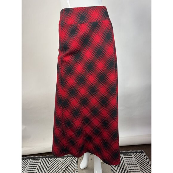 Vintage Covington Red & Black Plaid Midi Skirt Size 10 Polyester Blend Made In I - Picture 10 of 16
